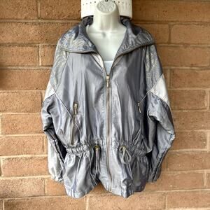 Vintage 80s Westport Zip Nylon Windbreaker Jacket Block Womens L Taupe Gold